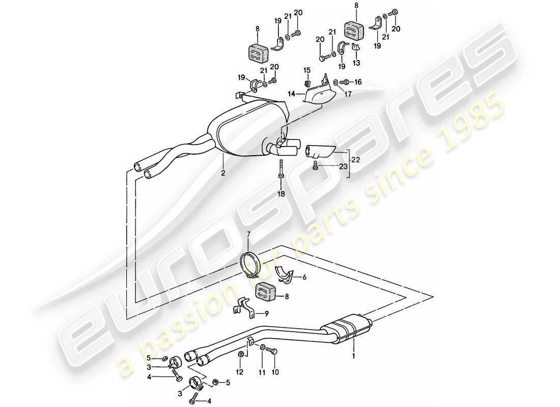 porsche 1983 (928) exhaust system - muffler - exhaust part diagram