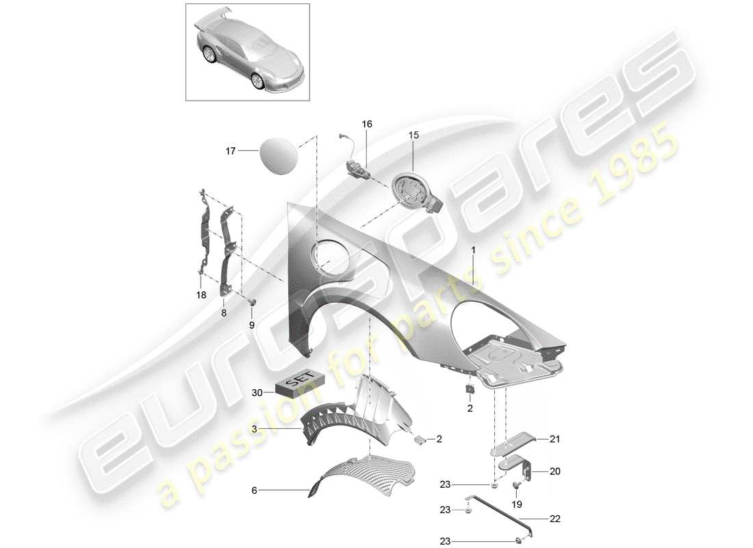 porsche 2017 (991-2 r/gt3/rs) fender part diagram