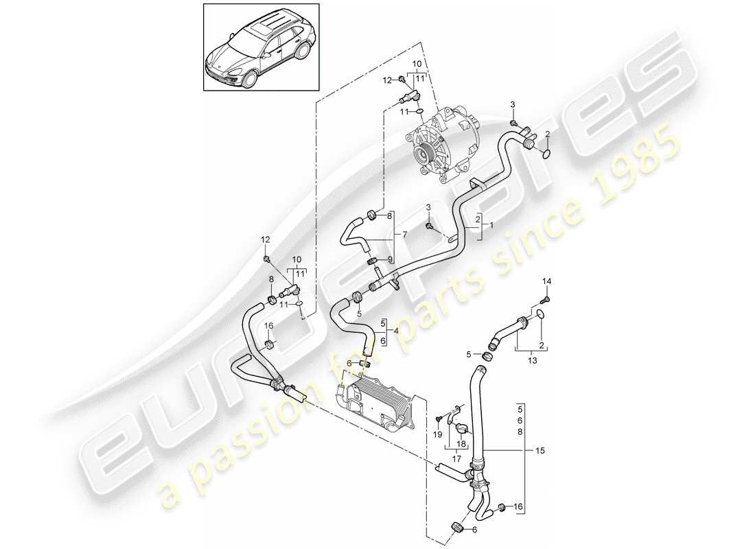 porsche 2013 (cayenne e2 92a) water cooling parts diagram