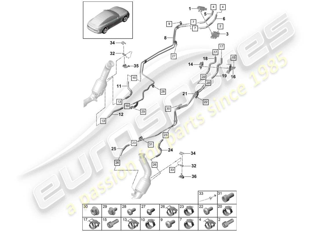 porsche panamera 971 (2018) exhaust system part diagram
