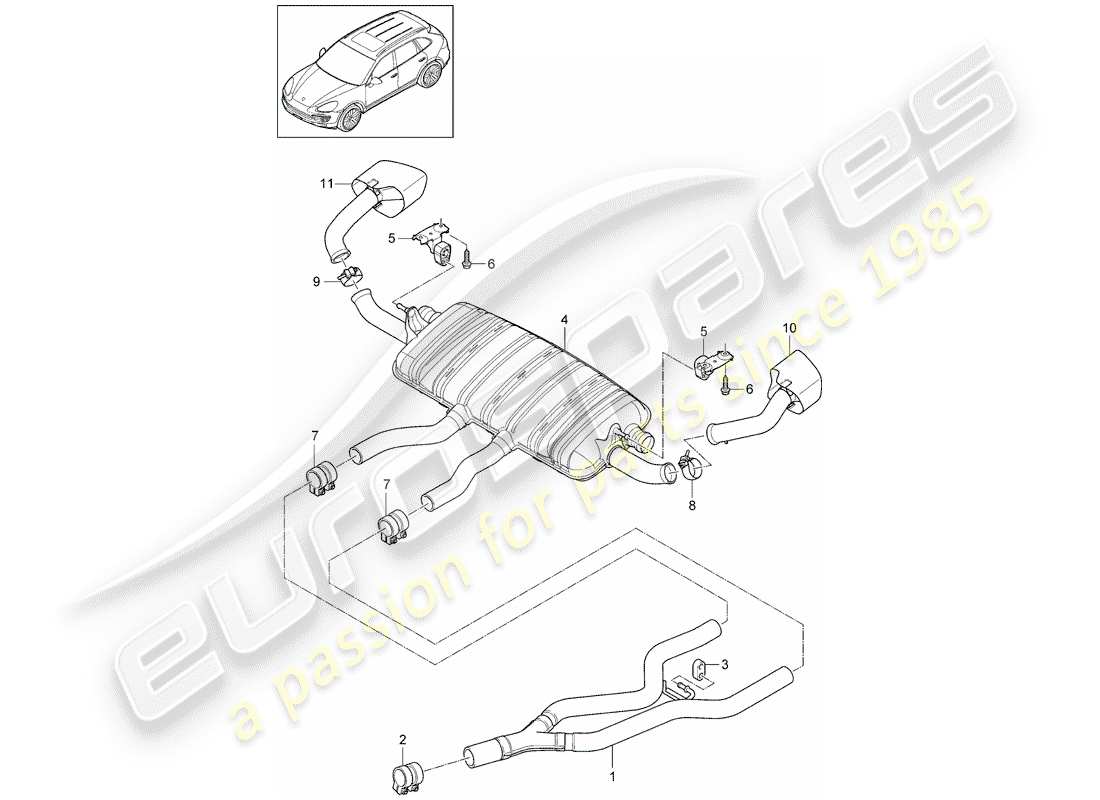 porsche 2018 (cayenne e2 92a) exhaust system parts diagram