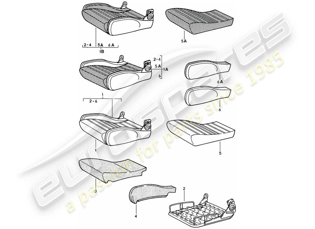 porsche 1985 (928) sports seat - manually adjustable - cushion - single parts - d >> - mj 1984 part diagram