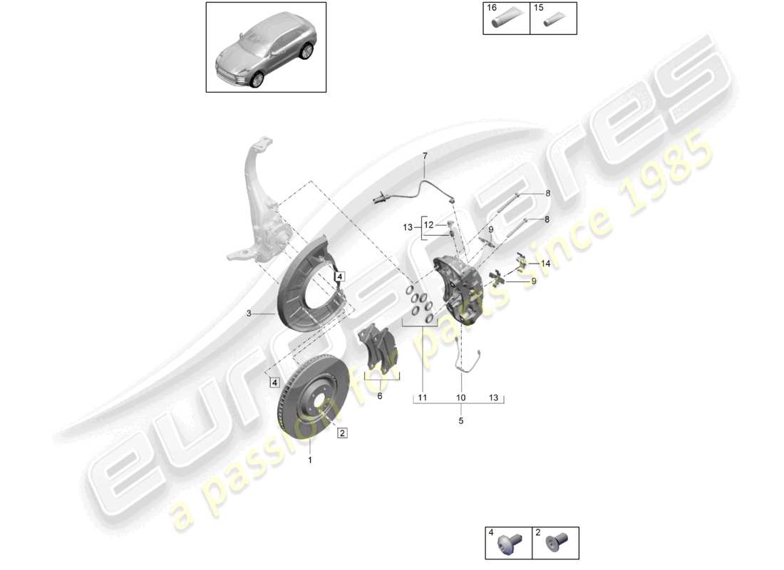 porsche 2020 (macan) disc brake front axle red d - mj 2022>>black part diagram
