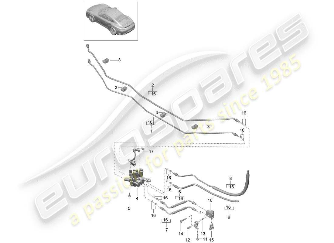 porsche 991 turbo (2016) hydraulic line part diagram