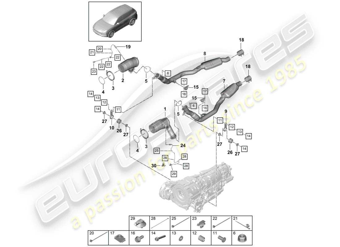 porsche cayenne e3 (2018) exhaust system parts diagram