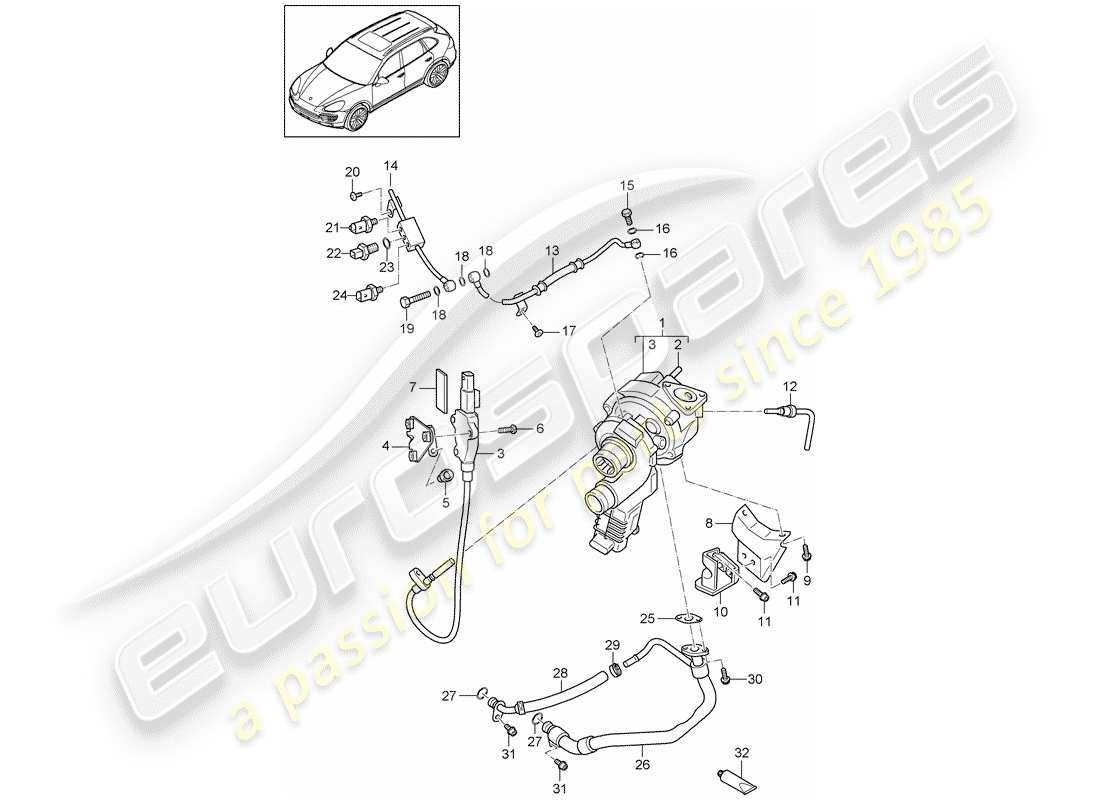 porsche 2018 (cayenne e2 92a) exhaust gas turbocharger parts diagram