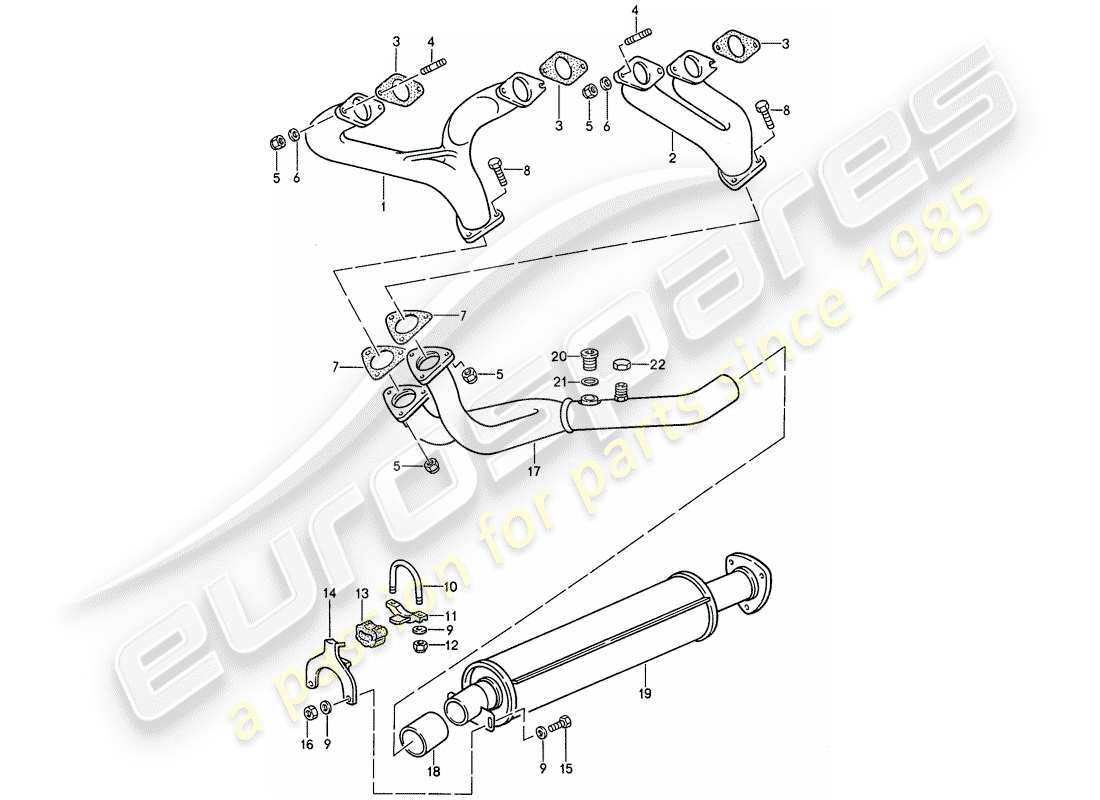 porsche 1988 (944) exhaust system - exhaust silencer, front part diagram