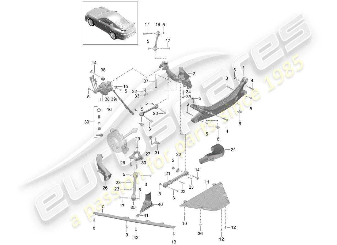 porsche 991r/gt3/rs (2014) cross member parts diagram