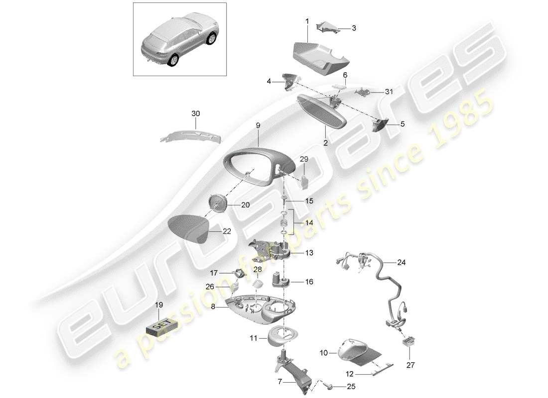 porsche 2019 (macan) rear view mirror inner part diagram