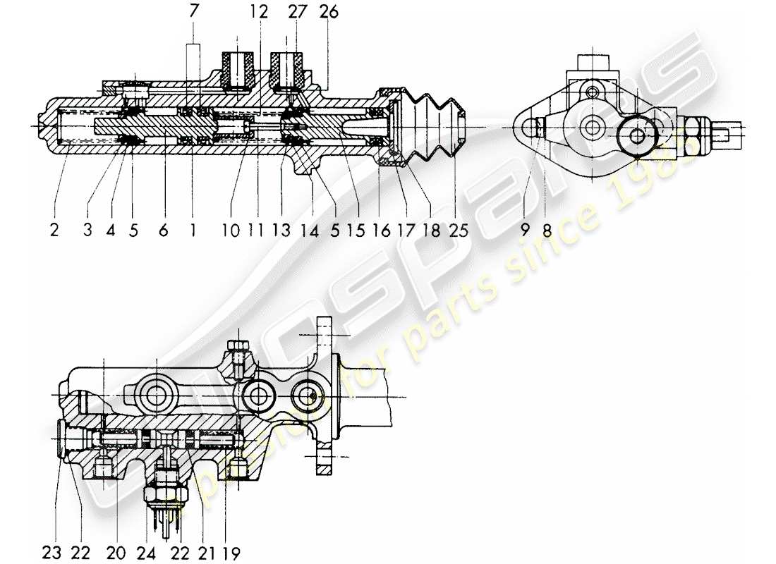 porsche 1965 (911/912) brake master cylinder - $ 19,05 - with: - warning function - single parts - d - mj 1969>> - mj 1969 part diagram