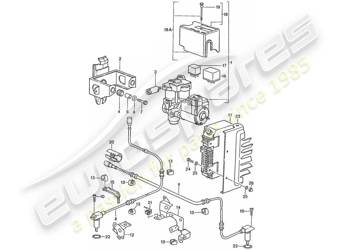porsche 928 (1991) hydraulic unit - speed sensor - electronic control module - anti-locking brake syst. -abs- part diagram