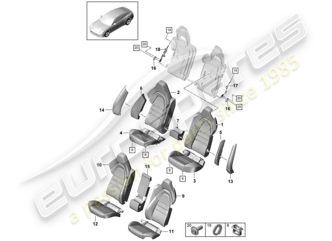 porsche panamera 971 (2018) seat part diagram