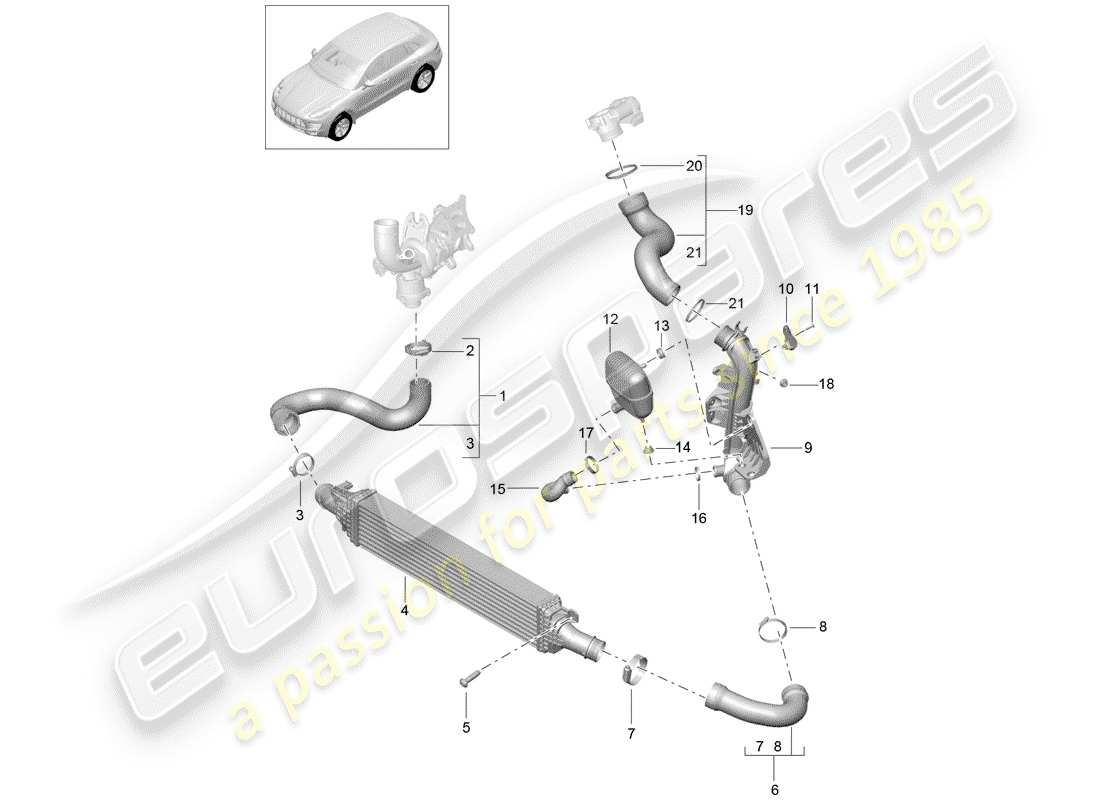 porsche 2015 (macan) charge air cooler parts diagram