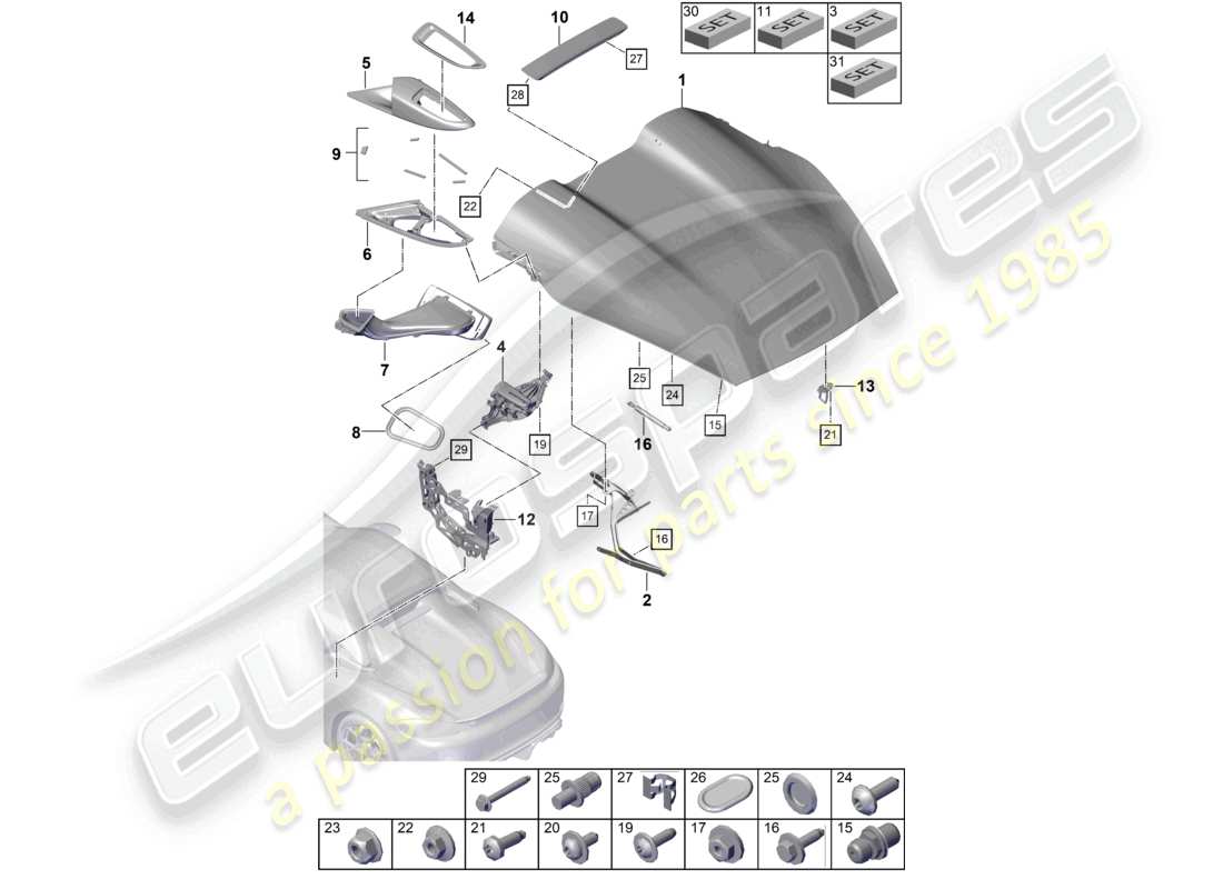 porsche 2020 (718 boxster spyder) cover rear parts diagram