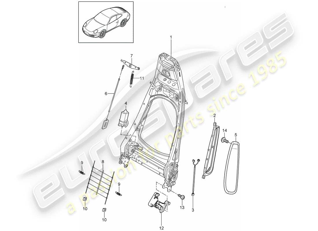 porsche 2012 (997-2) backrest frame parts diagram
