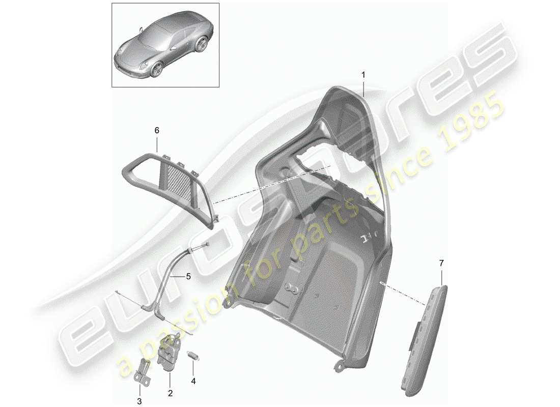 porsche 2014 (991-1) backrest shell part diagram