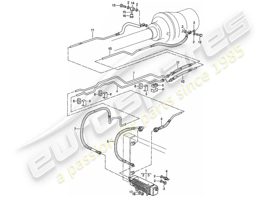 porsche 1983 (928) automatic transmission - atf cooler - atf lines - atf cooler part diagram