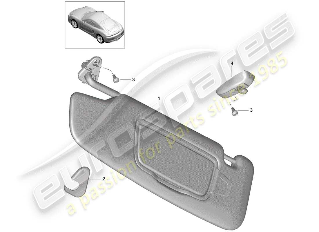 porsche 2016 (981 cayman) sun vizors part diagram