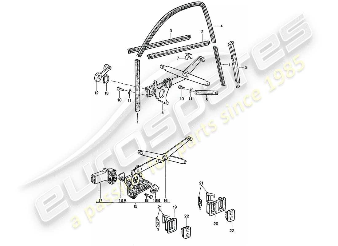 porsche 1987 (924s) window regulator - glass channel parts diagram