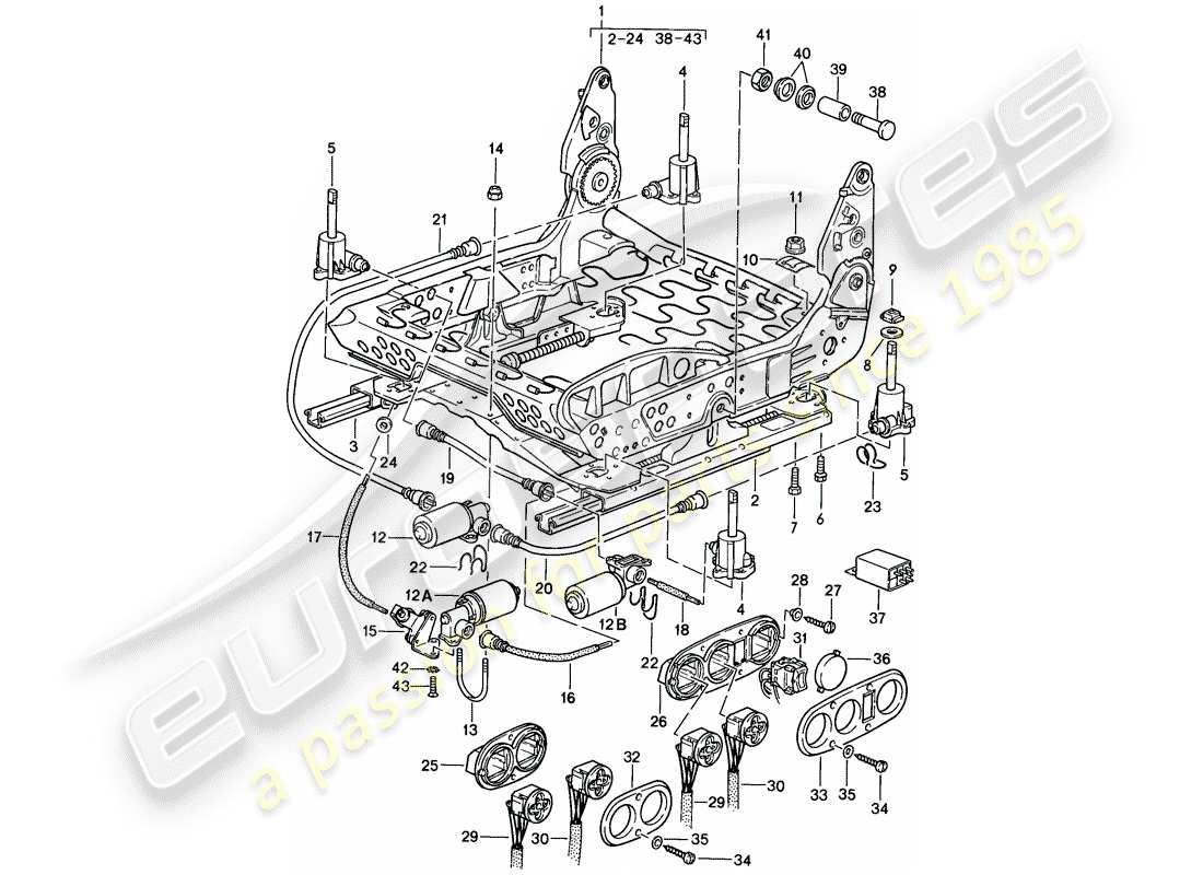 porsche 1983 (928) front seat - frame for seat - single parts - d - mj 1985>> part diagram