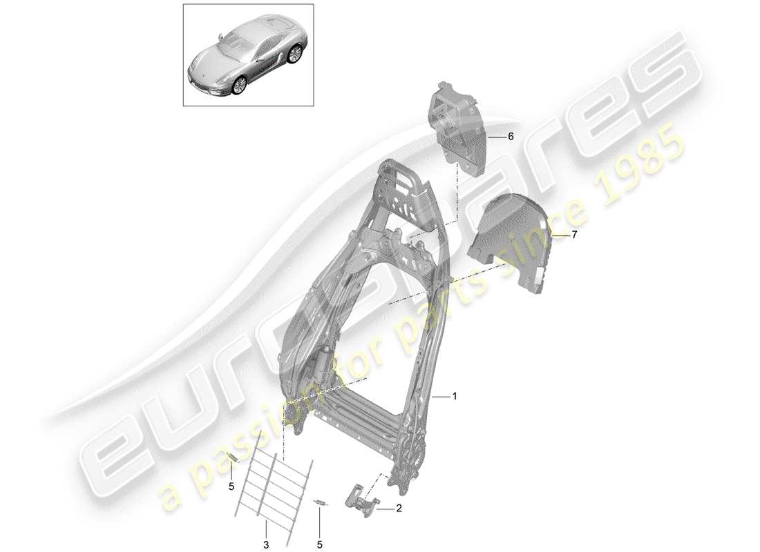 porsche 2016 (981 cayman) backrest frame part diagram