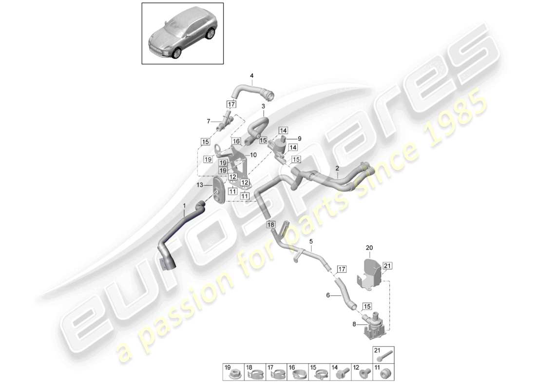 porsche 2020 (macan) heater r4 2,0l tfsi water box lhd part diagram