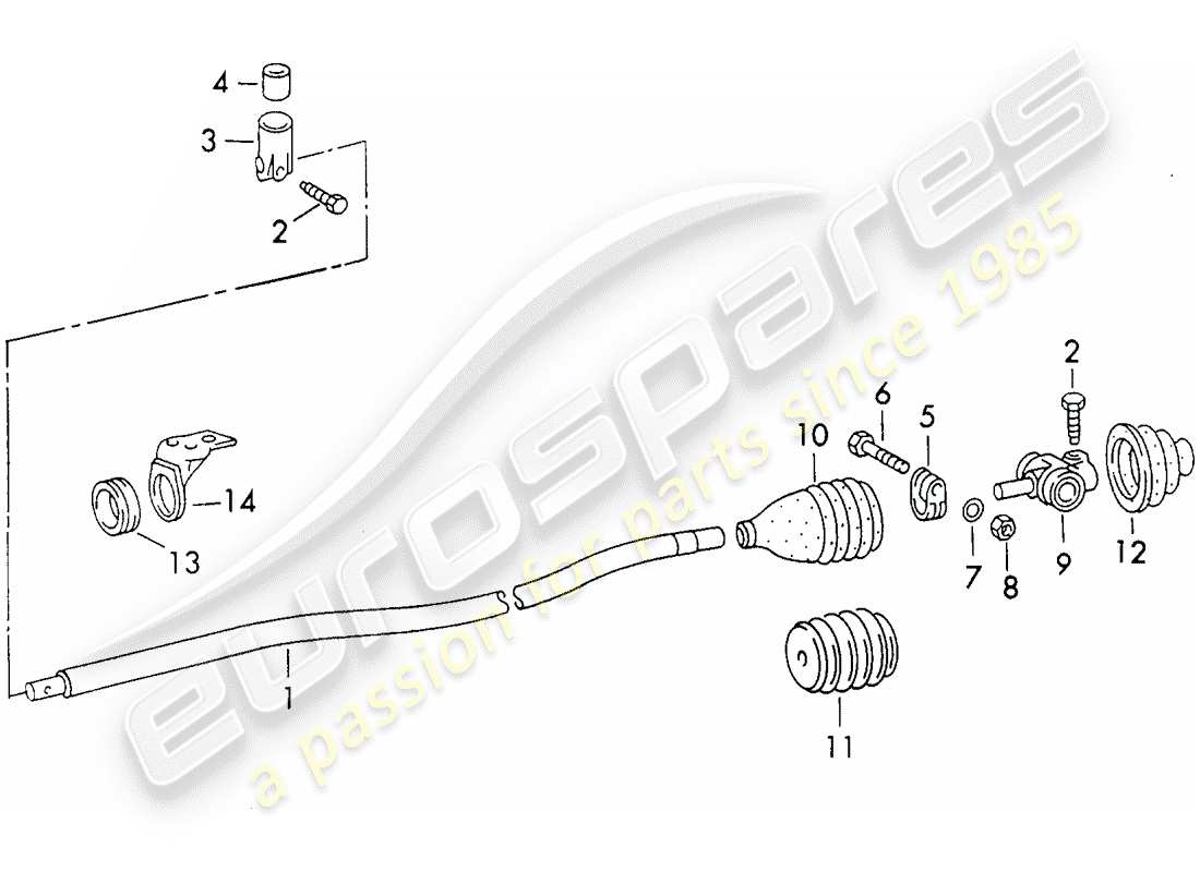porsche 1973 (911) selector shaft - and - shift rod coupling part diagram