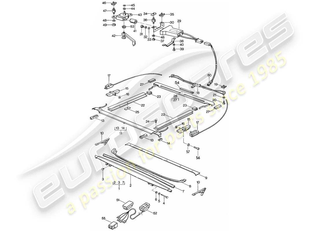 porsche 1981 (928) sunroof - installation parts part diagram