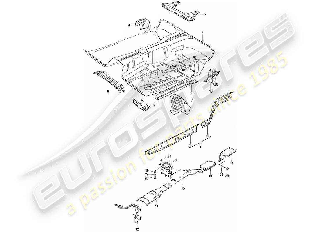 porsche 1981 (928) floor pan - frame part diagram