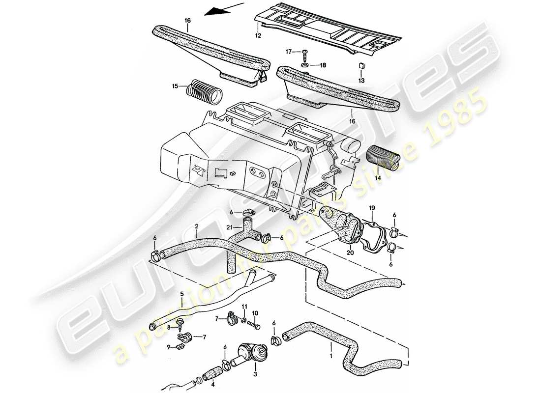 porsche 1992 (928) automatic air conditioner - hoses - heating nozzles part diagram