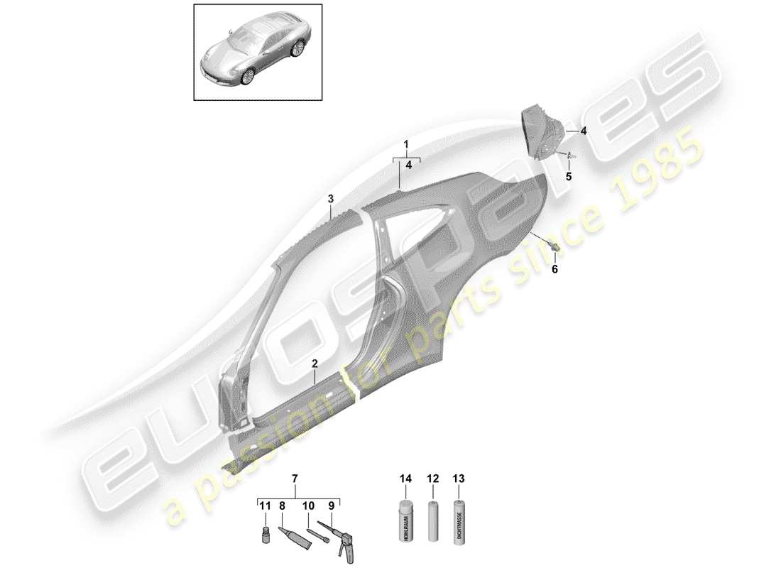 porsche 2020 (991-2) side panel part diagram