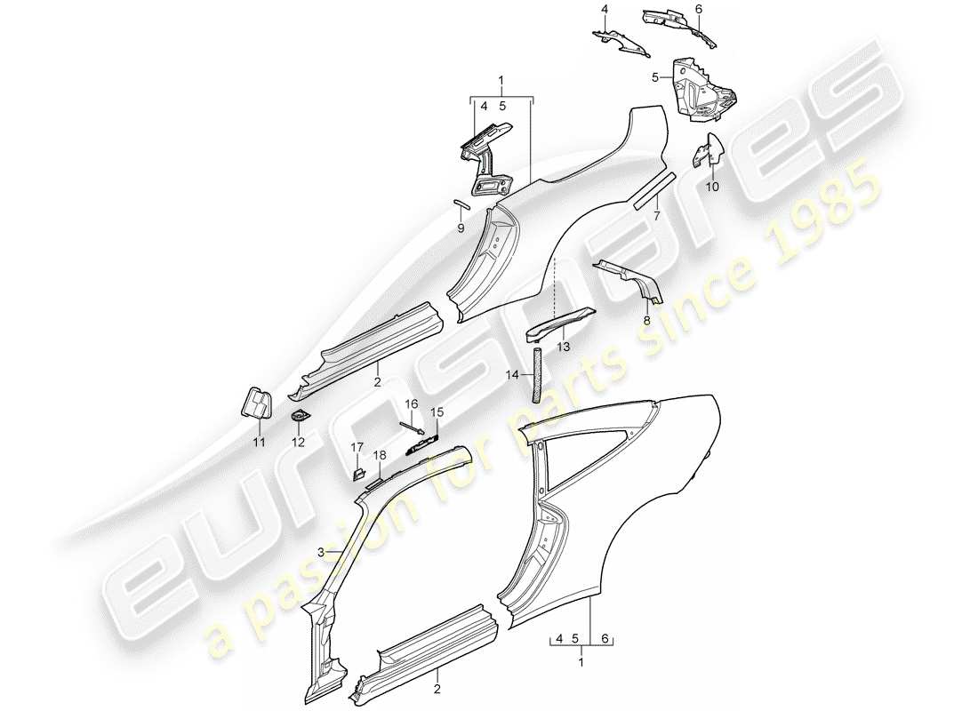 porsche 2006 (997-1) side panel parts diagram
