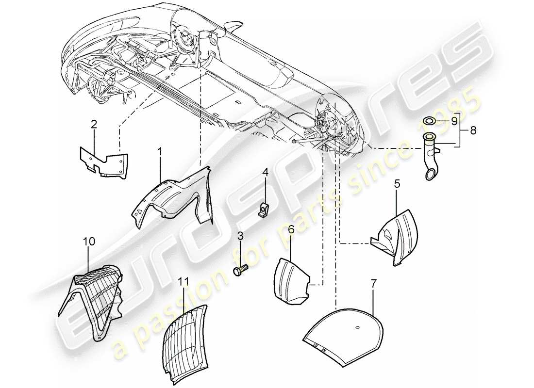 porsche 2004 (carrera gt) wheelhouse protector parts diagram