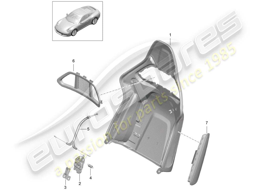 porsche 991 gen. 2 (2017) backrest shell part diagram