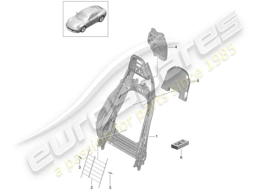 porsche 991 gen. 2 (2020) frame - backrest parts diagram