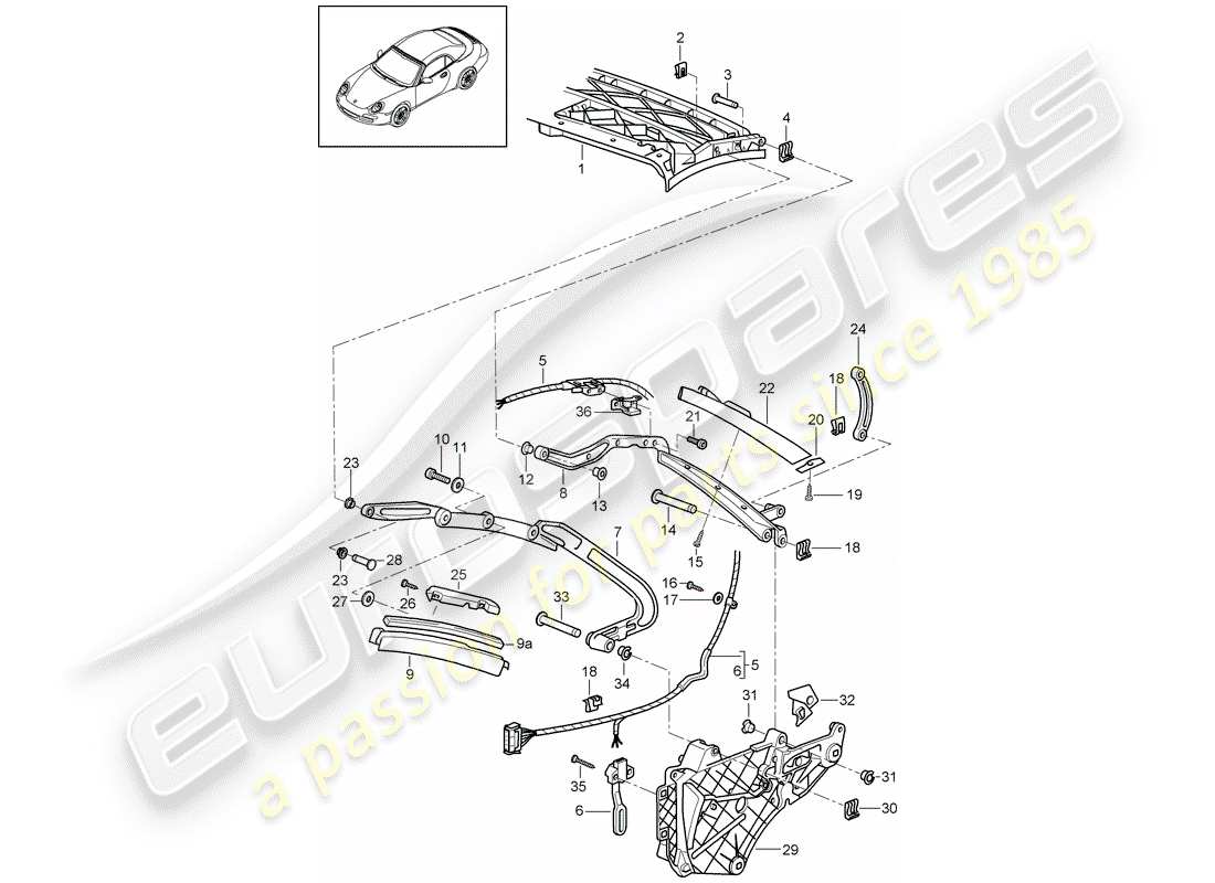 porsche 2011 (997-2) top frame parts diagram