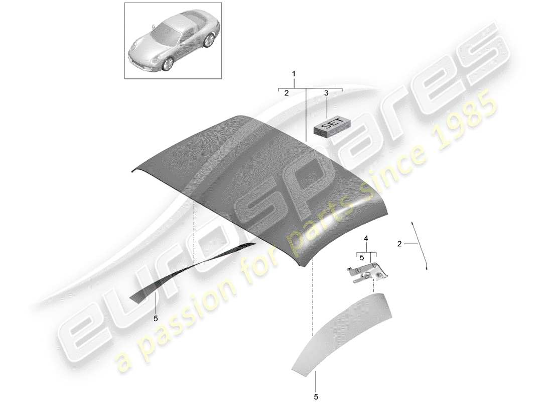 porsche 2014 (991-1) convertible top covering part diagram