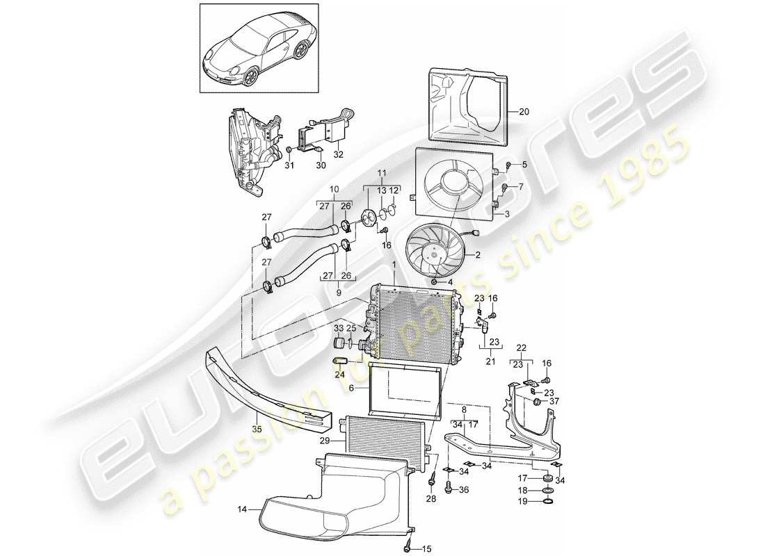 porsche 2011 (997-2) water cooling 3 parts diagram