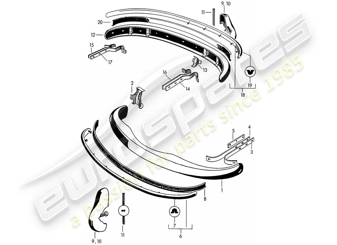 porsche 1955 (356/356a) bumper parts diagram