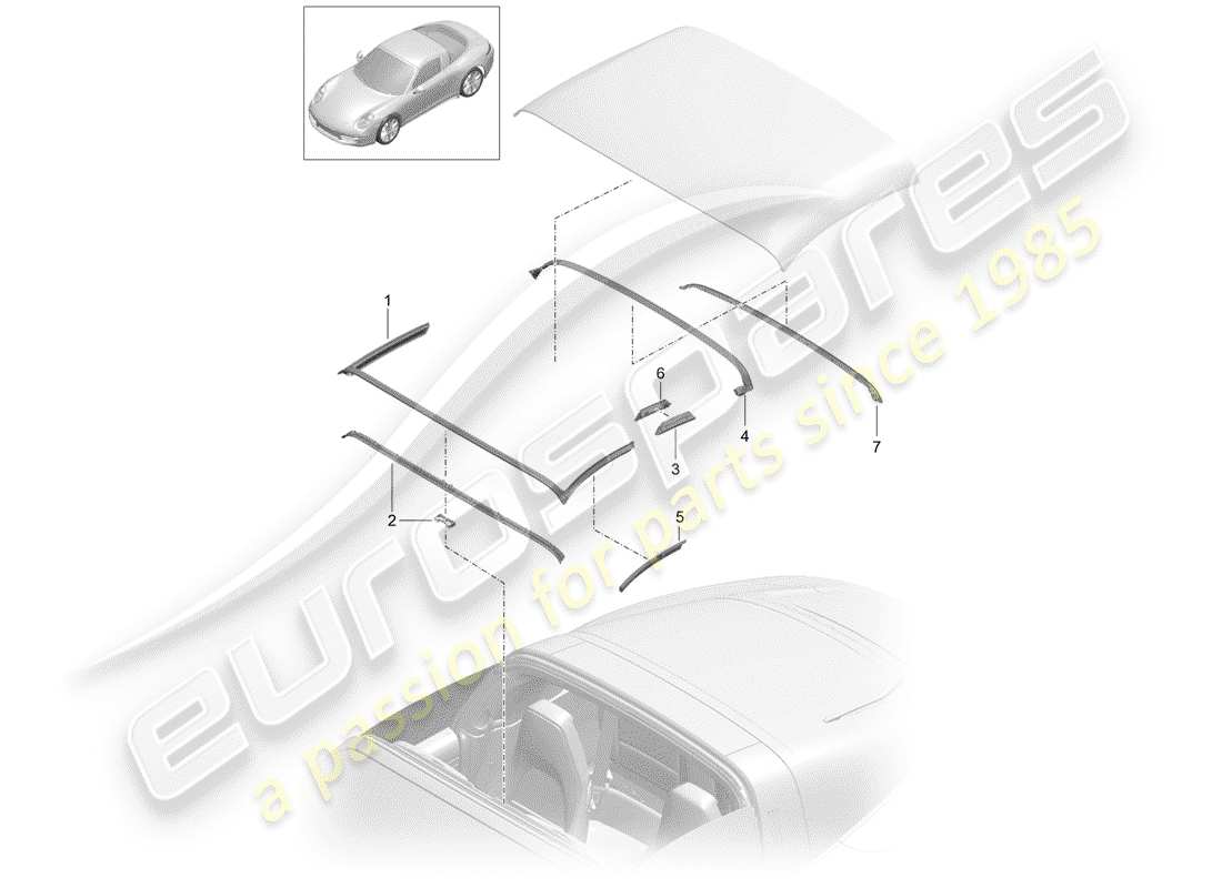 porsche 991 (2015) convertible top parts diagram