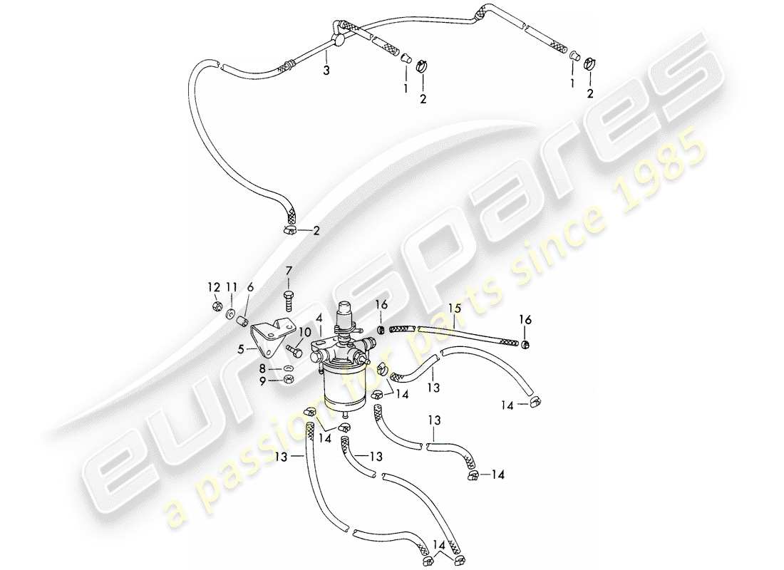 porsche 1973 (911) fuel filter - with: - lines part diagram