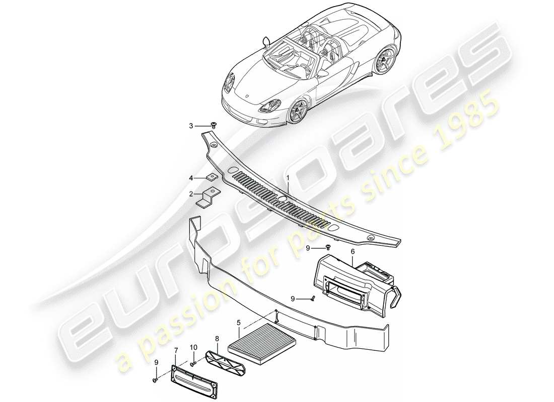porsche 2006 (carrera gt) cover - water box - particulate filter part diagram