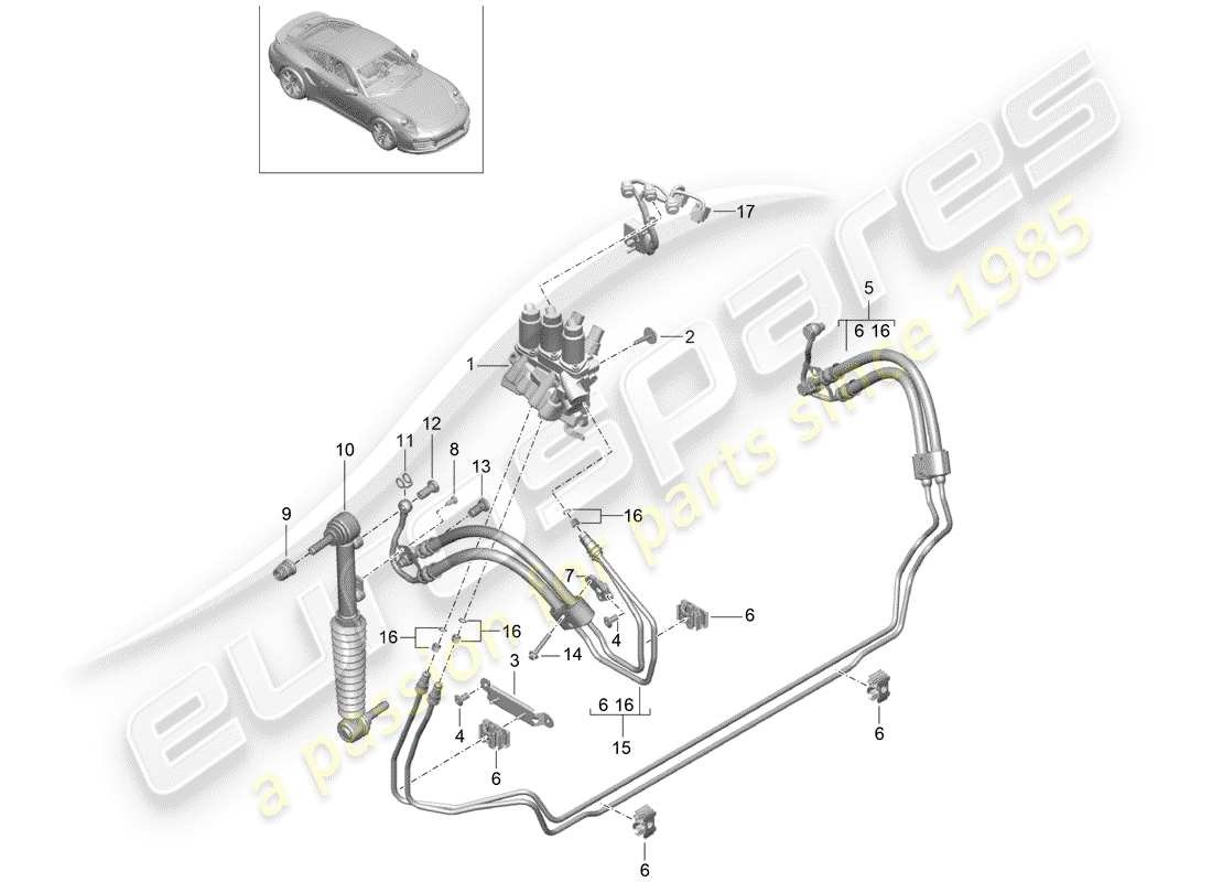 porsche 2014 (991-1 turbo) hydraulic line part diagram
