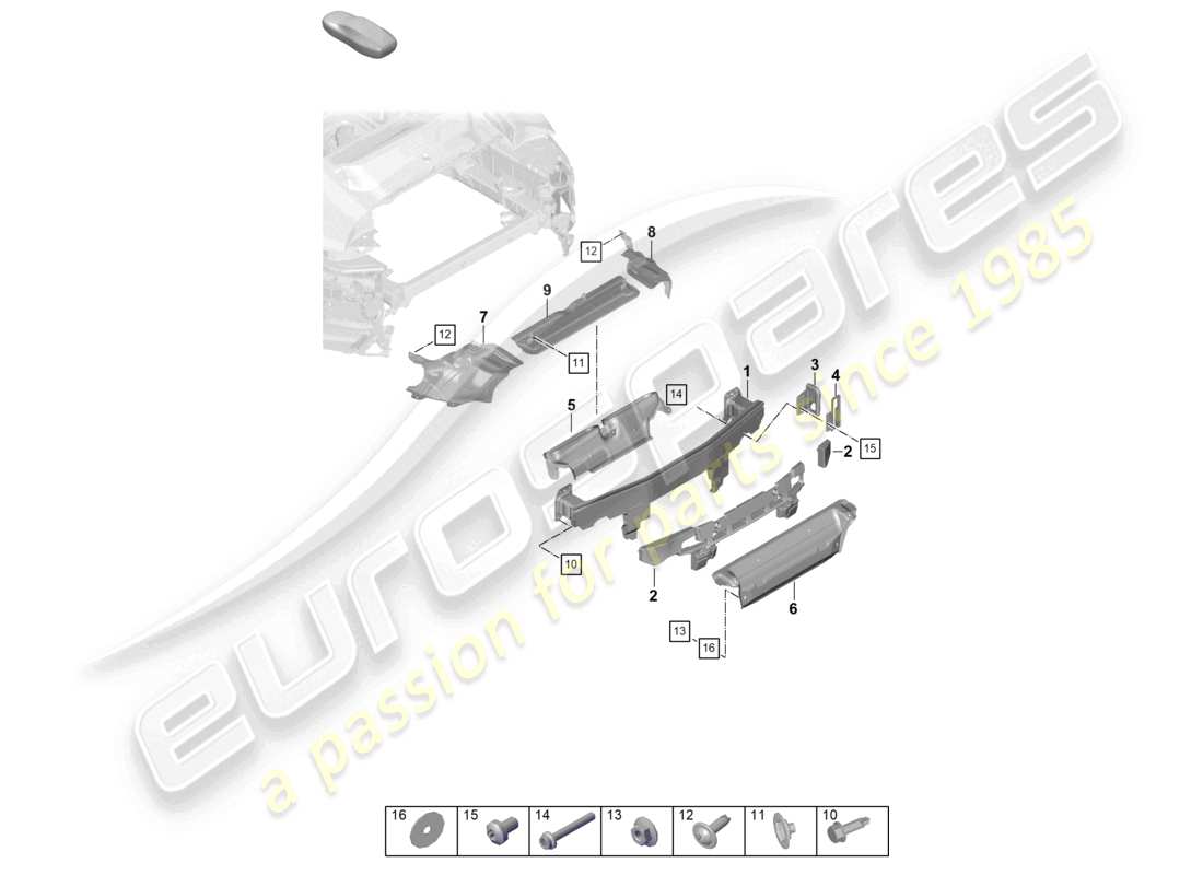 porsche 2020 (992-1) bumper carrier rear and heat shield 911 dakar part diagram