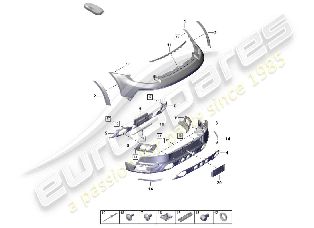porsche 2019 (992-1) bumper rear 911 dakar with: accessories parts diagram