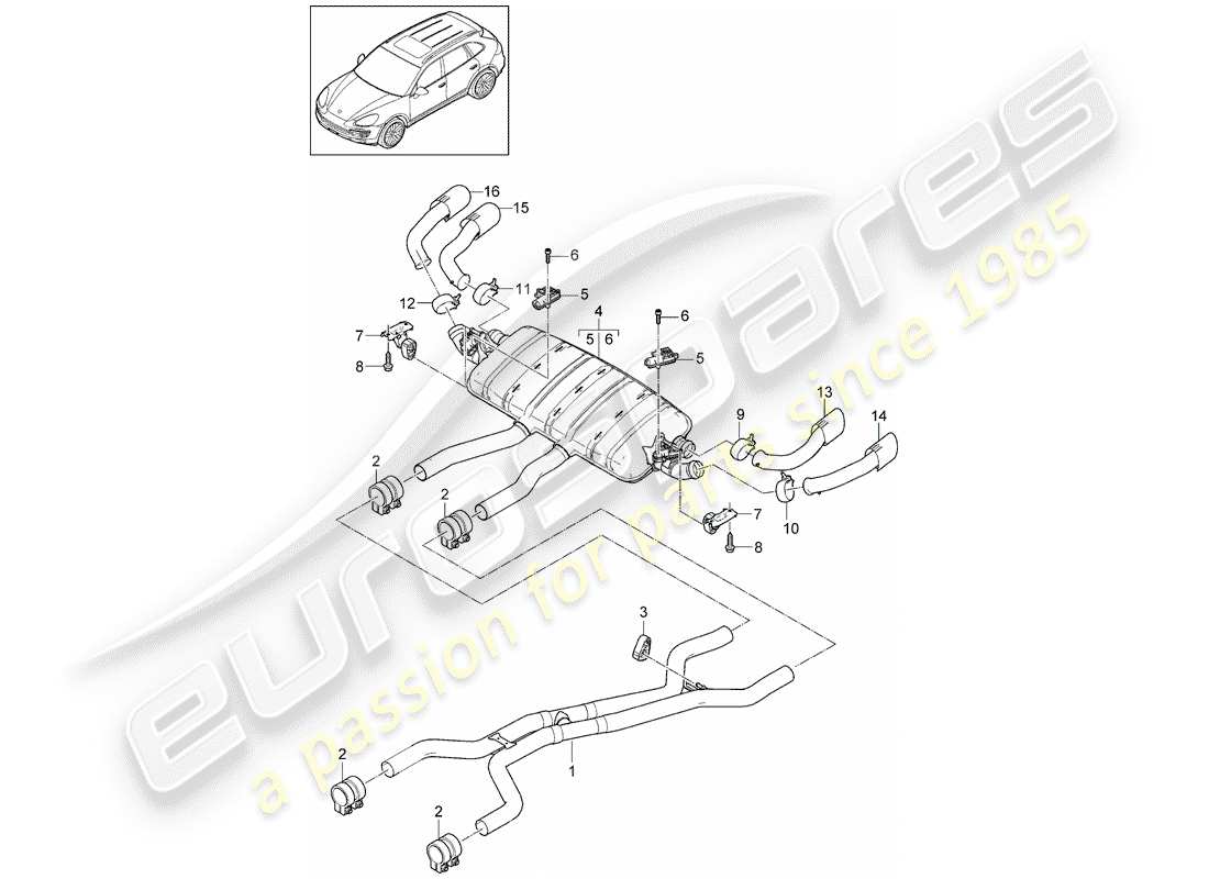 porsche 2017 (cayenne e2 92a) exhaust system part diagram