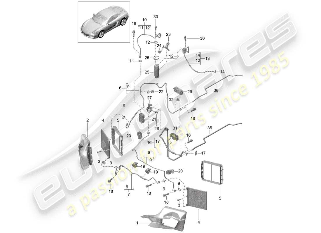 porsche 2015 (981 cayman) refrigerant circuit parts diagram