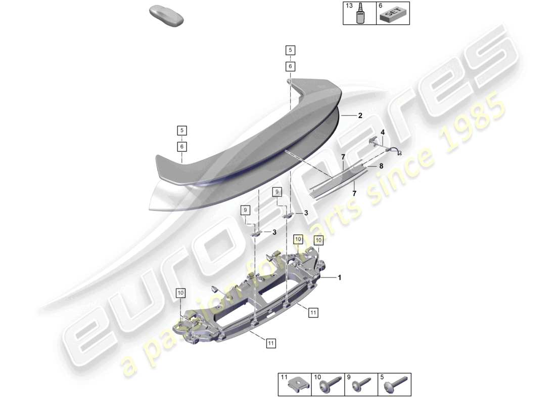 porsche 2019 (992-1) rear spoiler 911 dakar parts diagram