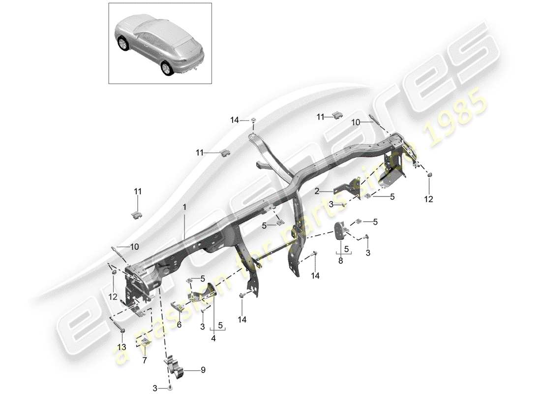 porsche 2018 (macan) retaining frame parts diagram