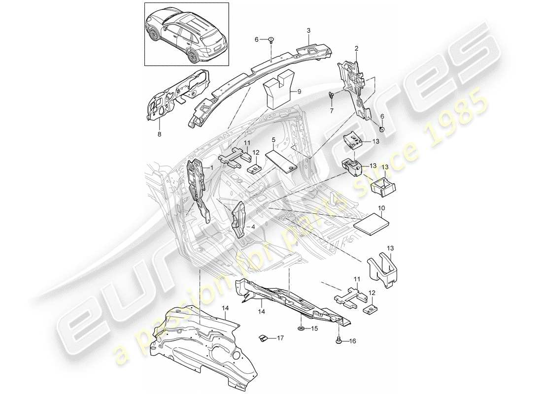porsche 2012 (cayenne e2 92a) sound absorber part diagram